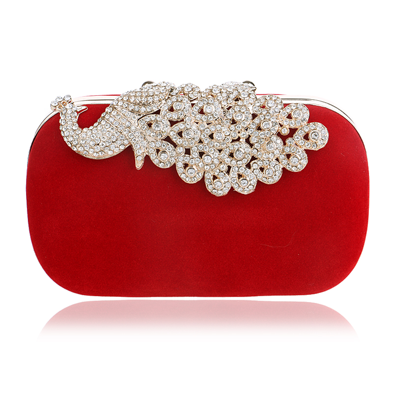 Candy Farbe Pfau Design Diamanten Damen Taschen Samt kleine Geldbörse Halter Taschen Strass Kupplung Abendtaschen
