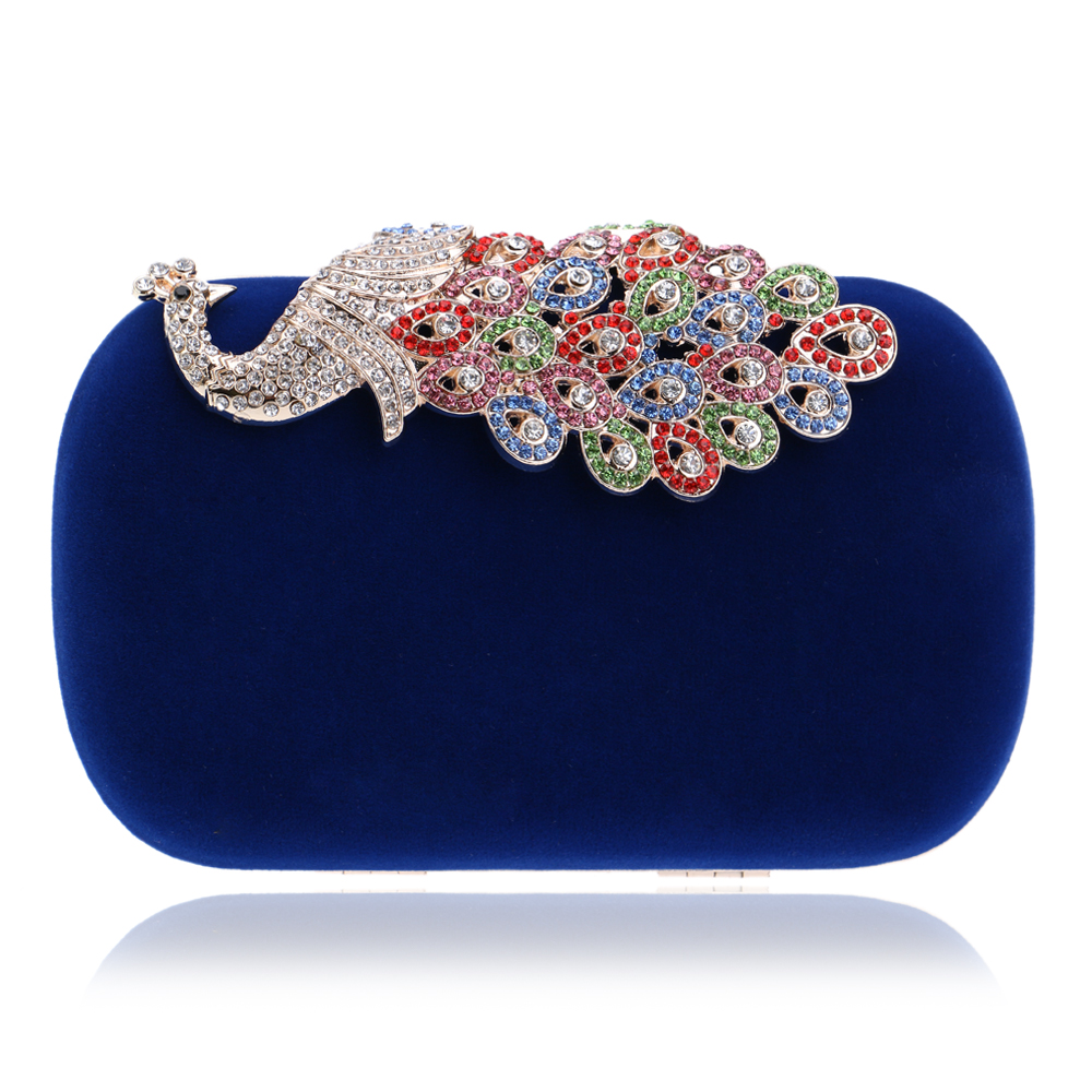 Candy Farbe Pfau Design Diamanten Damen Taschen Samt kleine Geldbörse Halter Taschen Strass Kupplung Abendtaschen
