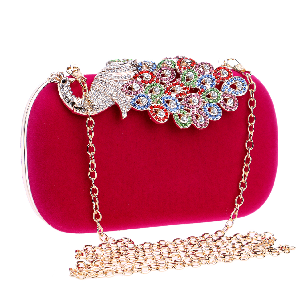 Candy Farbe Pfau Design Diamanten Damen Taschen Samt kleine Geldbörse Halter Taschen Strass Kupplung Abendtaschen