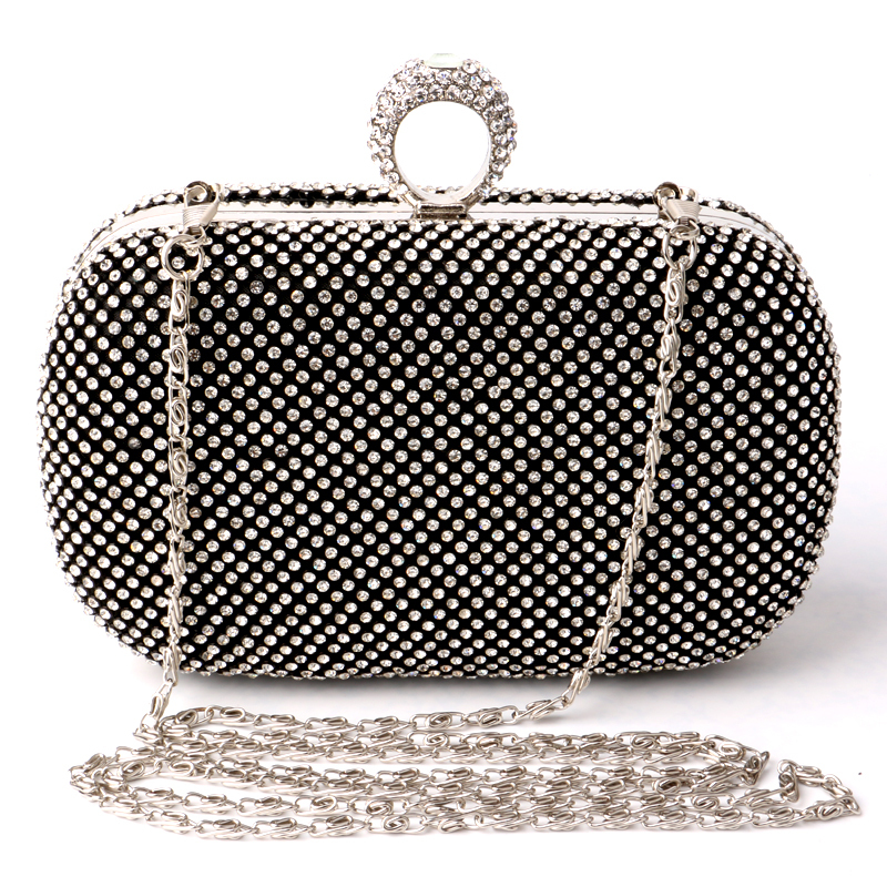 Rhinestones women clutch bags diamonds finger ring ladies vintage evening bags crystal wedding bridal handbags purse bag