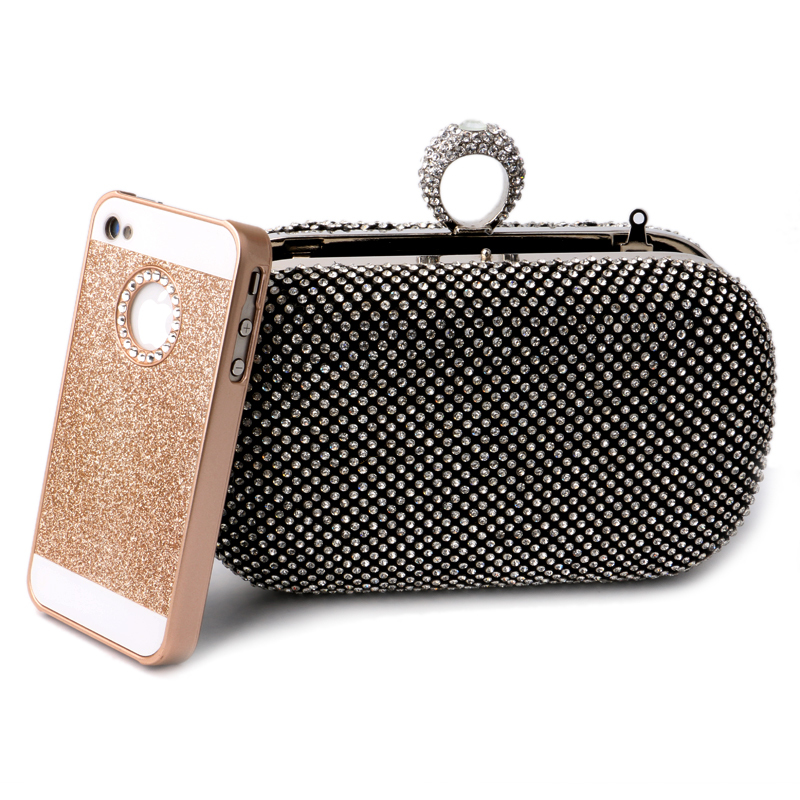 Rhinestones women clutch bags diamonds finger ring ladies vintage evening bags crystal wedding bridal handbags purse bag