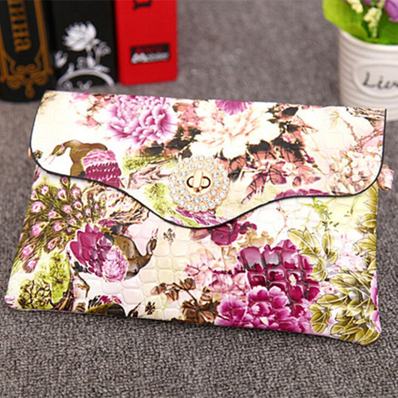 neue Mode Damen LederHandtaschen Blumenmuster Umschlag Kupplung Damen Cross Body Taschen Abendtaschen Crossbody