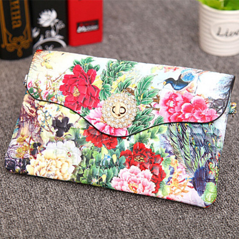 neue Mode Damen LederHandtaschen Blumenmuster Umschlag Kupplung Damen Cross Body Taschen Abendtaschen Crossbody