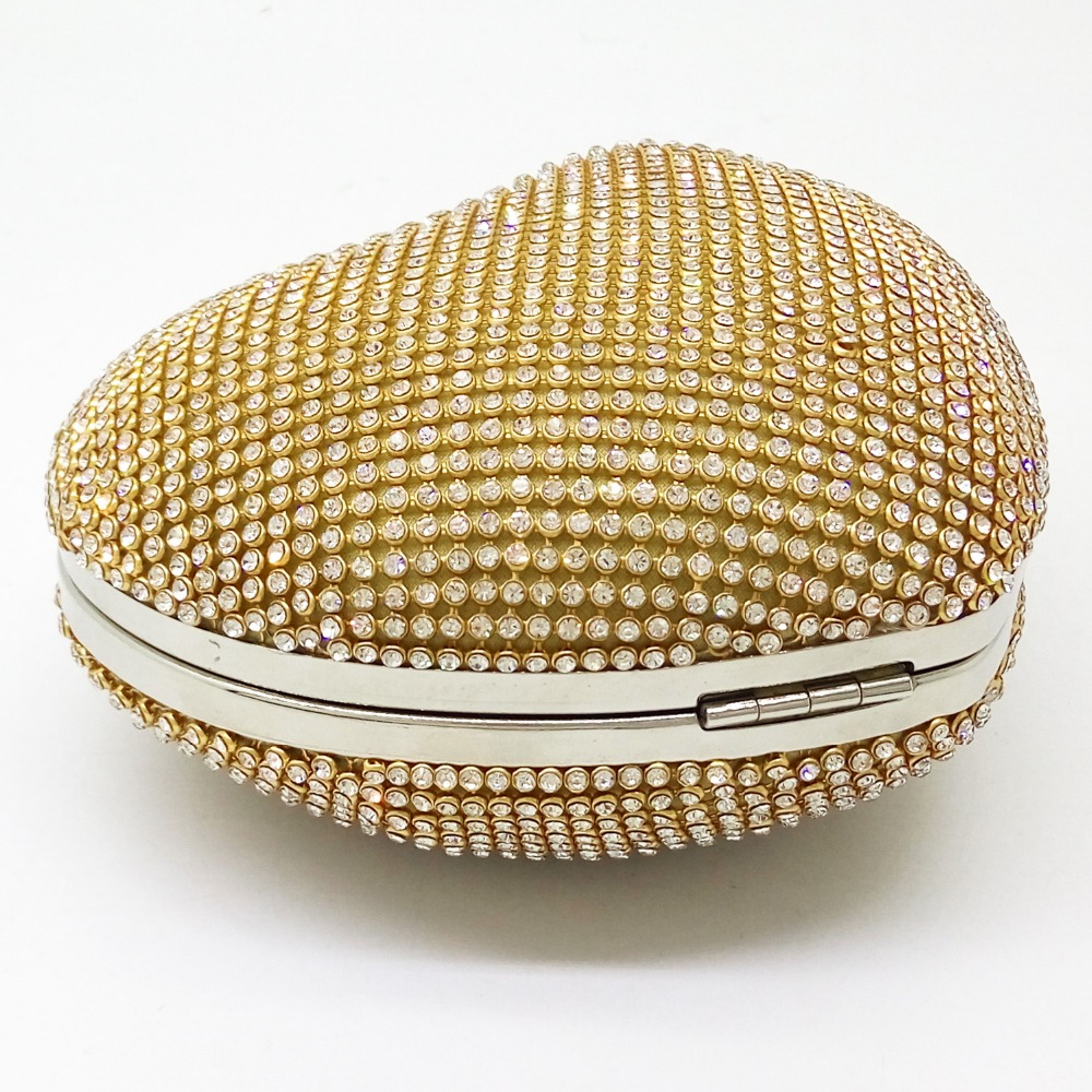 Damen Herz Gold Kristall Umhängetasche Abend Box Clutch Handtaschen und Geldbörsen Damen Party Braut Hochzeit