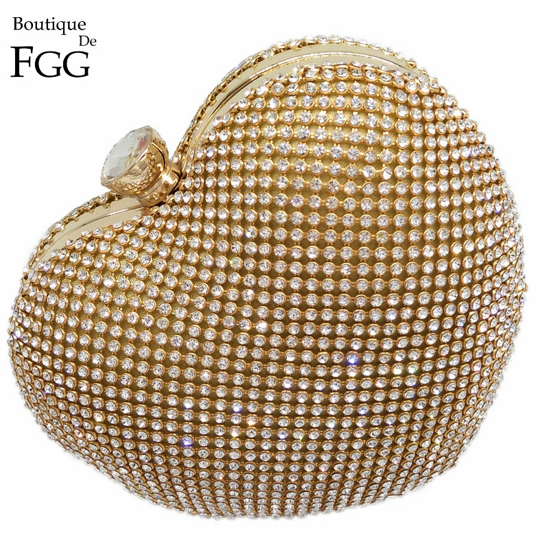 Damen Herz Gold Kristall Umhängetasche Abend Box Clutch Handtaschen und Geldbörsen Damen Party Braut Hochzeit