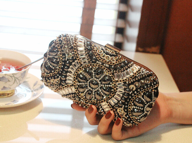 Damen Kristall Abendtasche Retro Beaded Clutch Hochzeit Diamant Perlen Tasche Strass Kleine