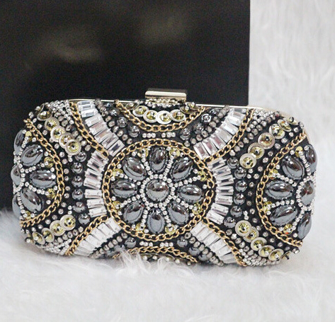 Damen Kristall Abendtasche Retro Beaded Clutch Hochzeit Diamant Perlen Tasche Strass Kleine