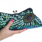 Vintage Women's Clutches Chain Evening Bags Peacock Pattern Sequins Beaded Bridal Clutch Purse luxury mini handbag