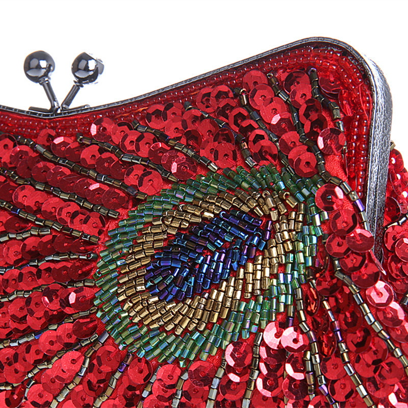 Vintage Women's Clutches Chain Evening Bags Peacock Pattern Sequins Beaded Bridal Clutch Purse luxury mini handbag