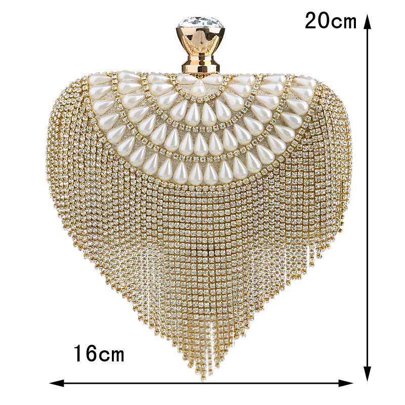 Neue Quaste Strass Kupplung Damen Abendtaschen Perlen Luxus Damen Handtaschen Perle goldenen Abendtasche