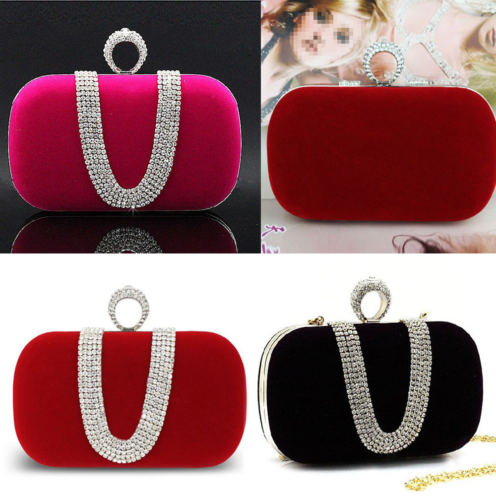 partei Damen Tasche kupplung strass Handtasche ring braut Abend schulter Kette