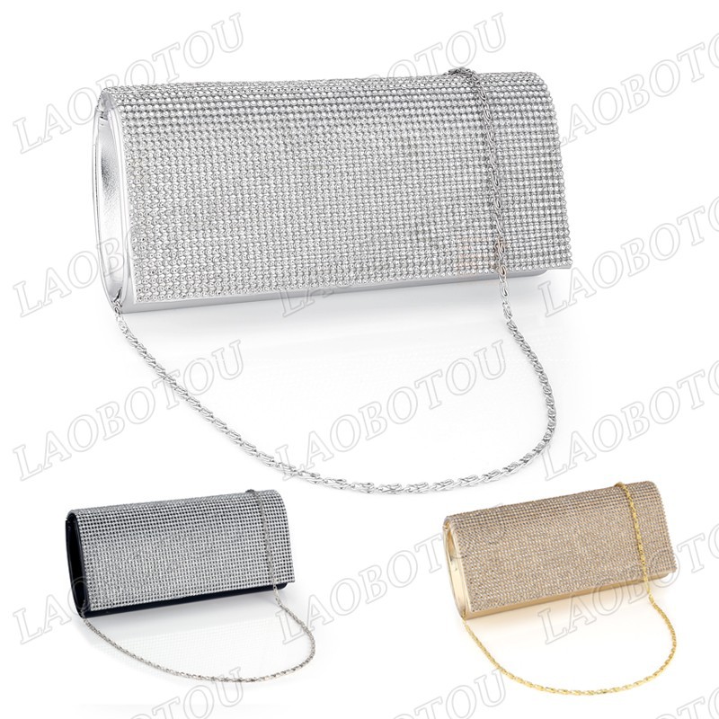 Schimmernde Diamante Abendtasche Party Hochzeit Silber Gold Schwarz
