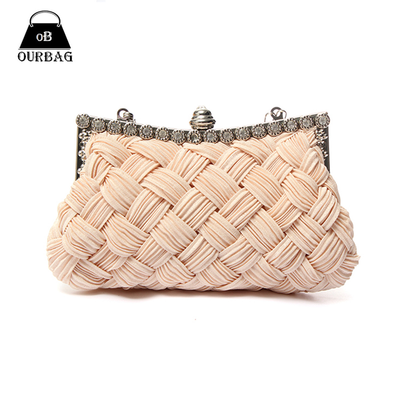 mode Satin Perlen Kristall Strick Kupplung Abendtaschen Damen Tasche Charme Handtasche Partei Kleid 2 Styles