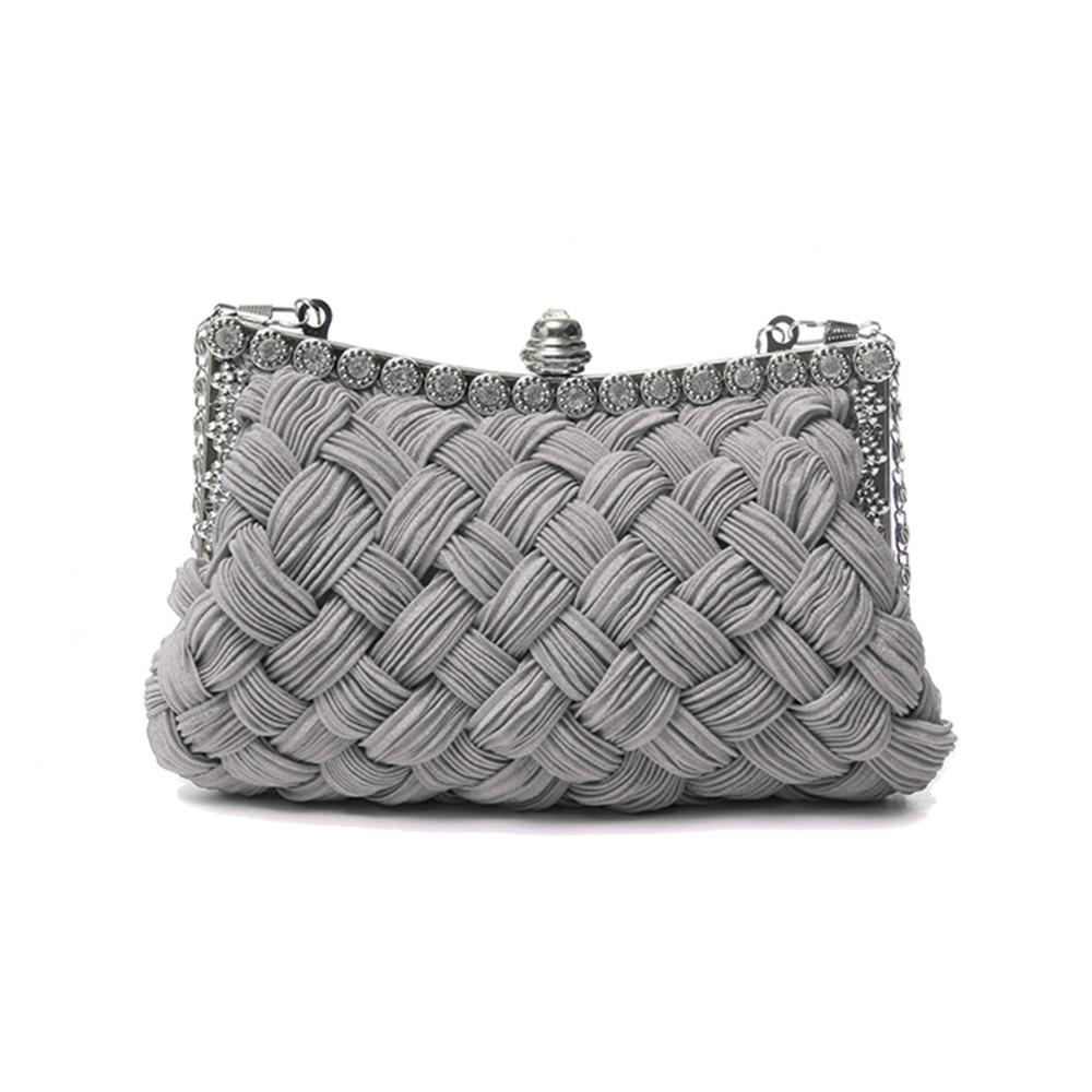 mode Satin Perlen Kristall Strick Kupplung Abendtaschen Damen Tasche Charme Handtasche Partei Kleid 2 Styles