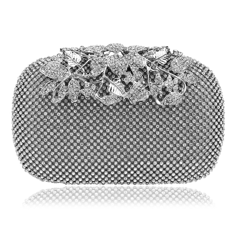 Blume Kristall Abendtasche Handtaschen Kupplungen Dame Hochzeit Geldbörse Strass Hochzeit Handtaschen Silber Gold