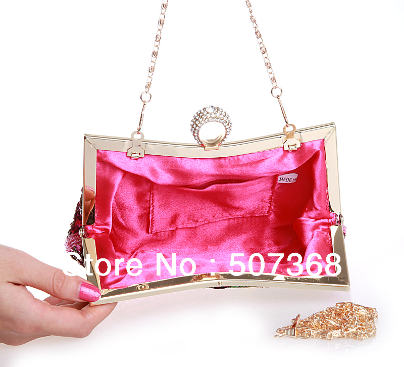 Neue Tasche Abendessen perlen pailletten pfau fingerring armband Tasche Handtasche stickerei bunte perlen Tag kupplungen