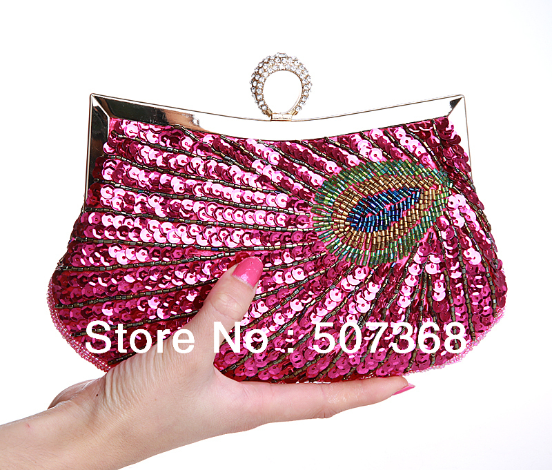 Neue Tasche Abendessen perlen pailletten pfau fingerring armband Tasche Handtasche stickerei bunte perlen Tag kupplungen