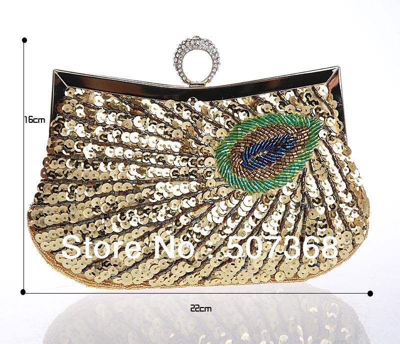 Neue Tasche Abendessen perlen pailletten pfau fingerring armband Tasche Handtasche stickerei bunte perlen Tag kupplungen