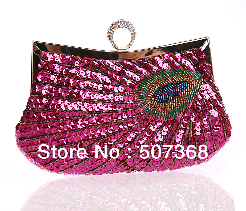 Neue Tasche Abendessen perlen pailletten pfau fingerring armband Tasche Handtasche stickerei bunte perlen Tag kupplungen