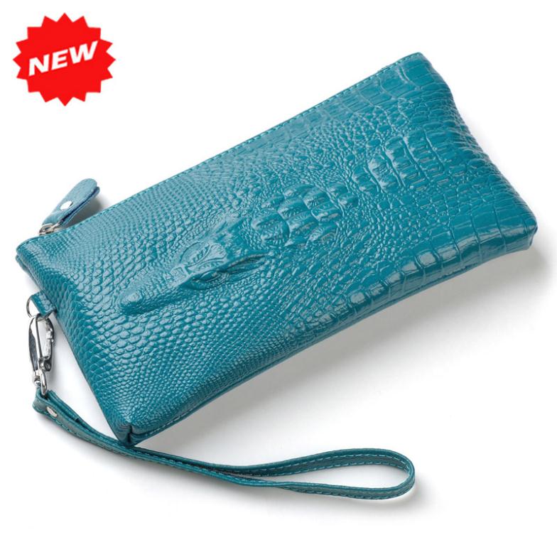 Neueste Krokodilkopf muster Tag Kupplung Echtes KuhLeder Abendtasche Casual Handytasche für Damen