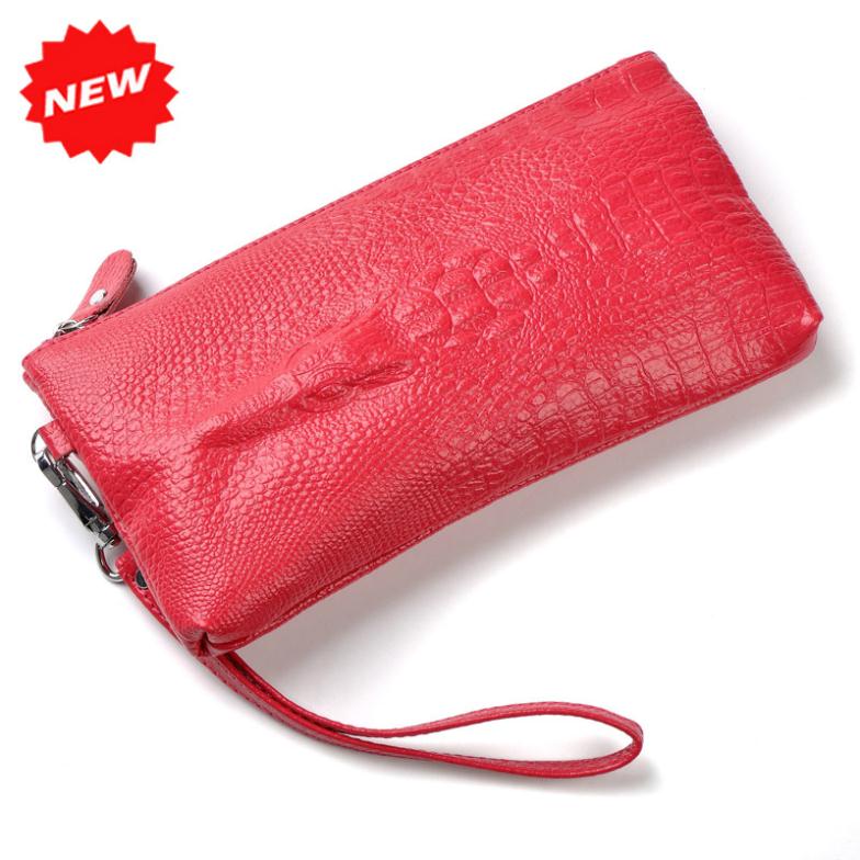 Neueste Krokodilkopf muster Tag Kupplung Echtes KuhLeder Abendtasche Casual Handytasche für Damen