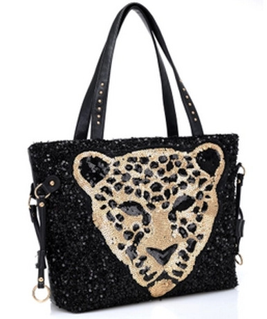 Big Bags Mode Bling Leopard Kopf Tasche Damen Handtasche Casual Umhängetasche weiblichen Beutel