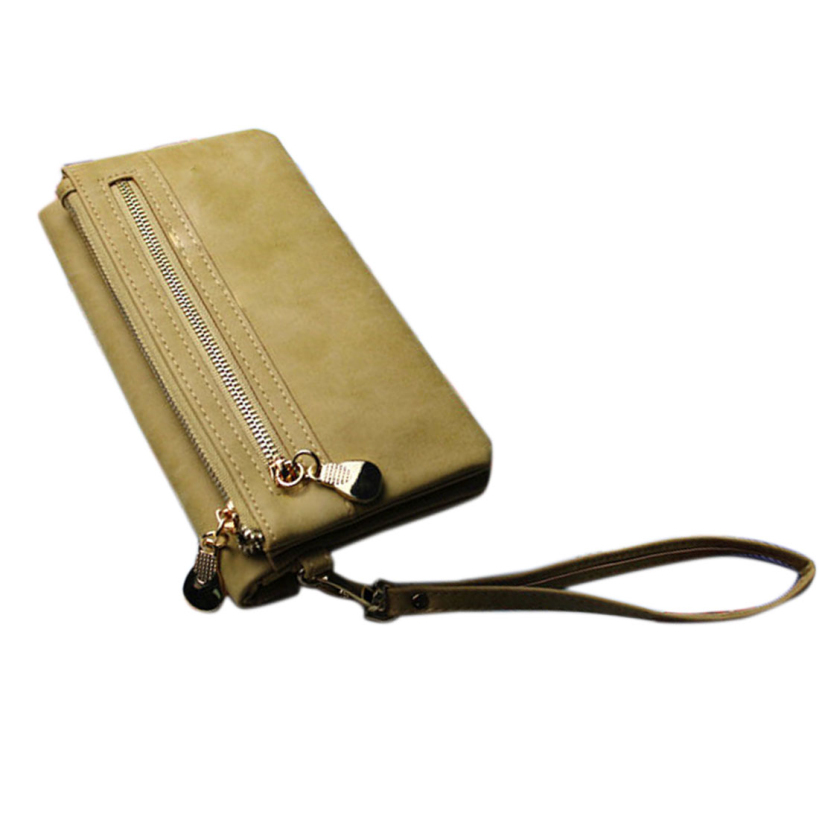 Mode Doppel Reißverschluss Damen Leder Brieftasche Doppel Reißverschluss Solide Tag Kupplungs Geldbeutel