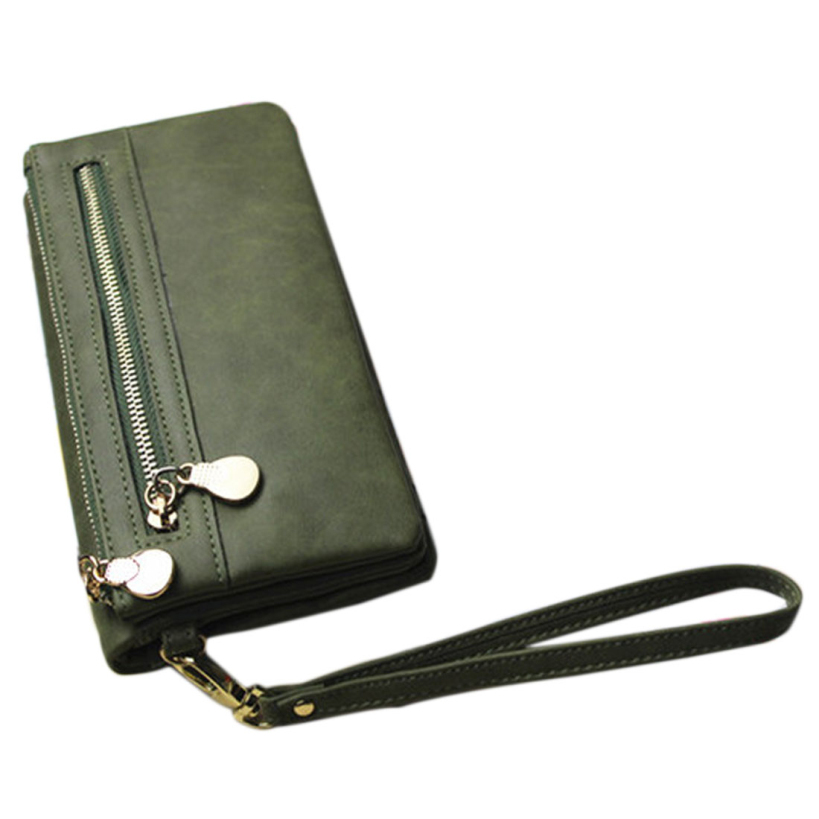 Mode Doppel Reißverschluss Damen Leder Brieftasche Doppel Reißverschluss Solide Tag Kupplungs Geldbeutel