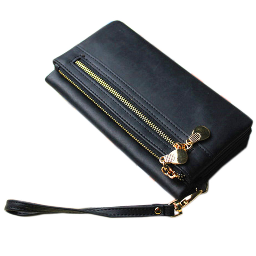 Mode Doppel Reißverschluss Damen Leder Brieftasche Doppel Reißverschluss Solide Tag Kupplungs Geldbeutel