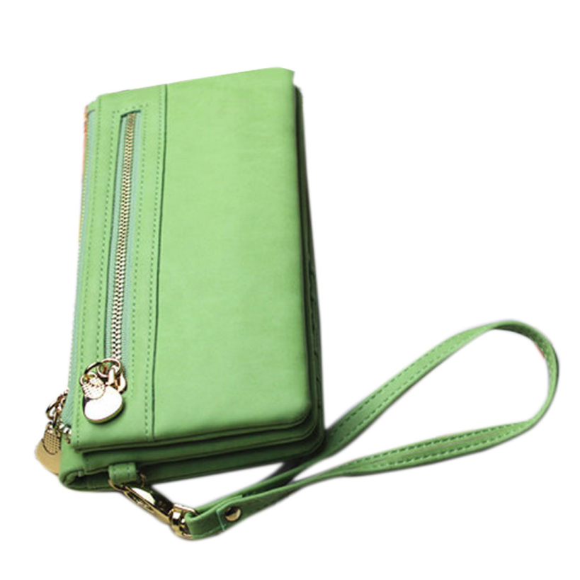 Mode Doppel Reißverschluss Damen Leder Brieftasche Doppel Reißverschluss Solide Tag Kupplungs Geldbeutel