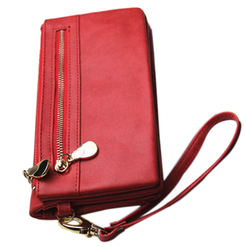 Mode Doppel Reißverschluss Damen Leder Brieftasche Doppel Reißverschluss Solide Tag Kupplungs Geldbeutel