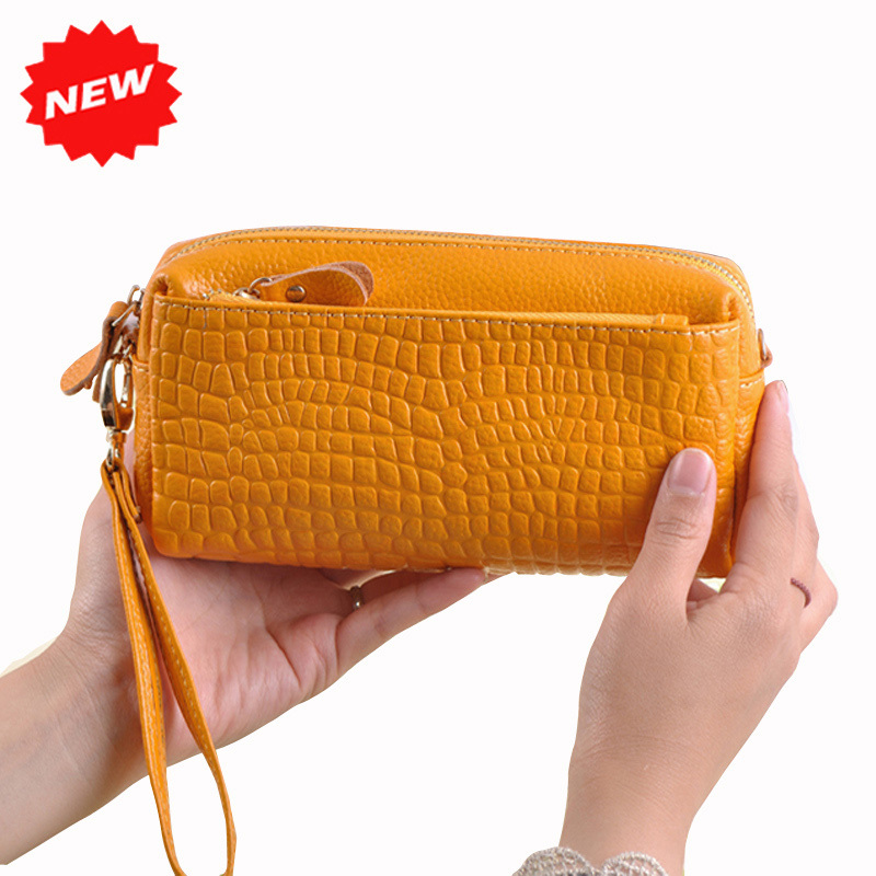 Neue Damen Steinmuster Abendtasche VollrindLeder Präge Wristlet Geldbörse Taschen Schulter Messenger