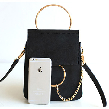 Kleine Leder Umhängetasche Armband Metall Ring Top Griff Flap Taschen Vintage Handgelenk Tasche mehrwege Mini