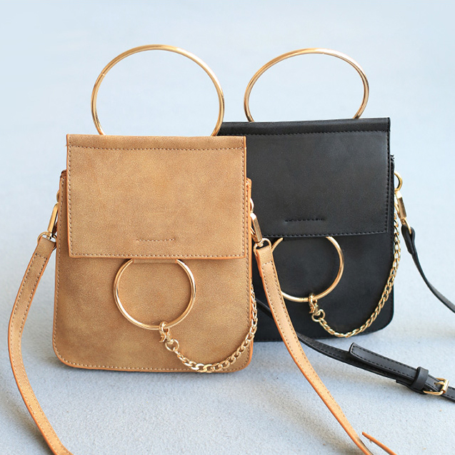Kleine Leder Umhängetasche Armband Metall Ring Top Griff Flap Taschen Vintage Handgelenk Tasche mehrwege Mini