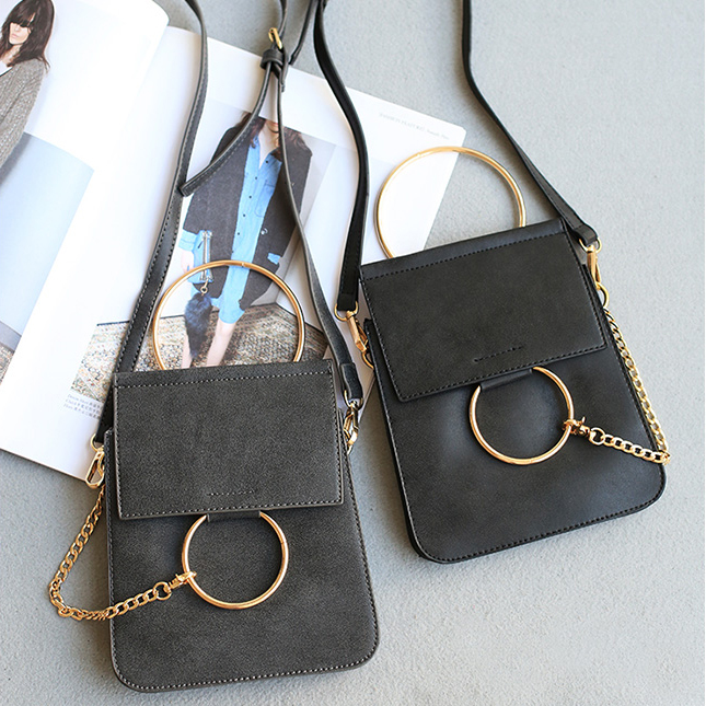 Kleine Leder Umhängetasche Armband Metall Ring Top Griff Flap Taschen Vintage Handgelenk Tasche mehrwege Mini