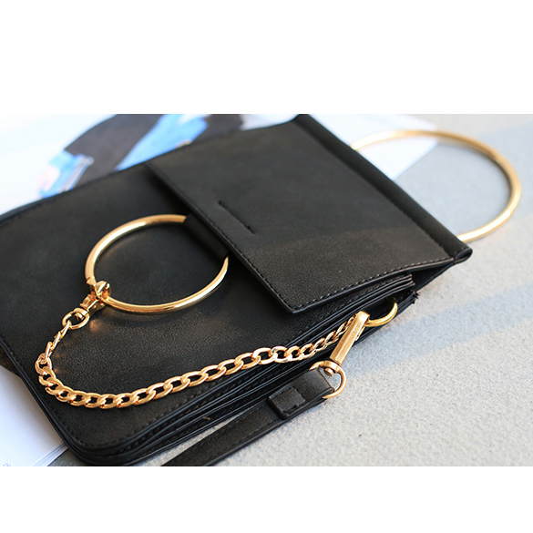Kleine Leder Umhängetasche Armband Metall Ring Top Griff Flap Taschen Vintage Handgelenk Tasche mehrwege Mini