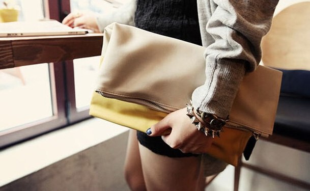 neue Leder kupplung fasion Damen Handtasche hohe qualität patchwork Kontrast kragen gefaltet armbänder