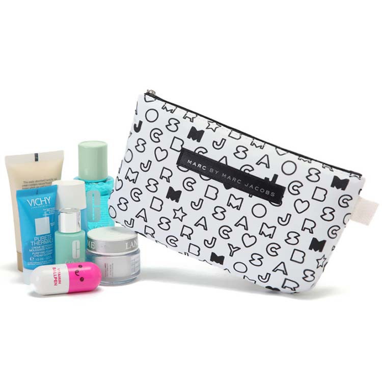 Freies verschiffen Einfache und elegante schwarze und weiße buchstaben dicker stoffbeutel Kosmetiktasche