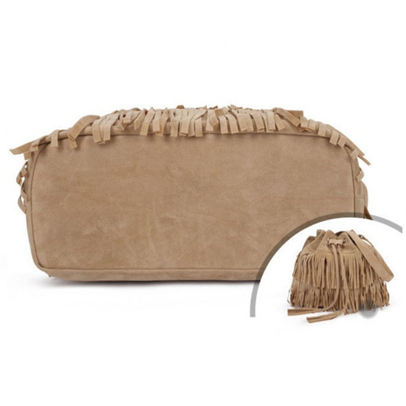 WildLeder Kordelzug Eimer Tasche Damen Handtasche Faux Fringe Quaste Schulter Crossbody Umhängetasche