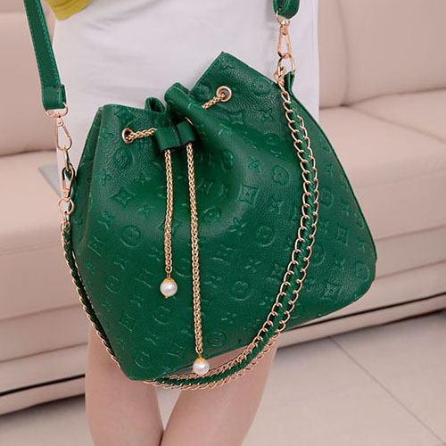 Heißer Beiläufigen allgleiches Damen geprägte Handtasche perlenKette kordelzug eimer Tasche umhängt