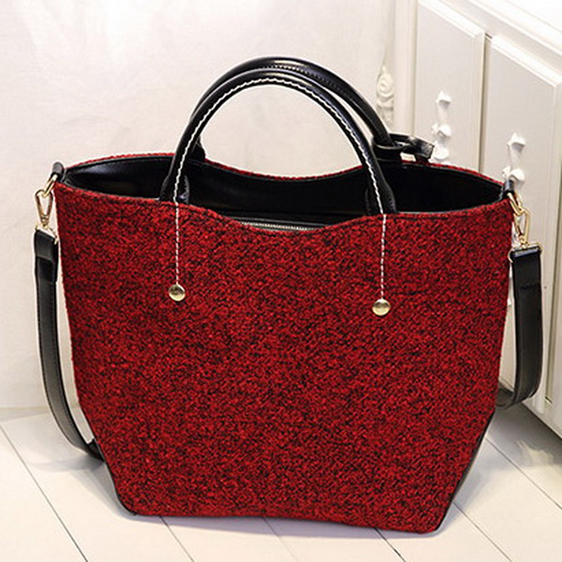Neue ankunft Mode klassische marke design woolen und PU Damen Tasche Leder Handtasche Schultertasche Ledertasche