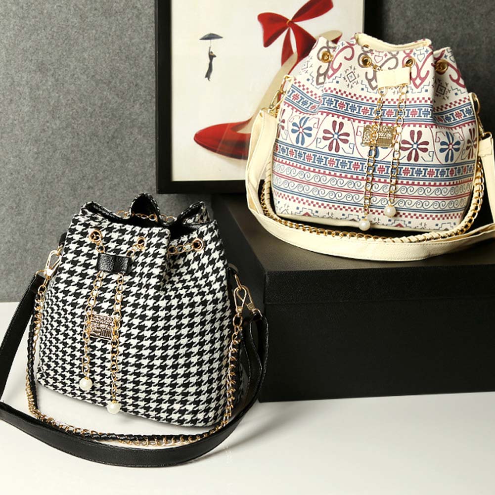 Neue Top Qualität Damen 2 Farben PU Leder Kordelzug Eimer Taschen Damen Schulter Messenger Eimer Bag