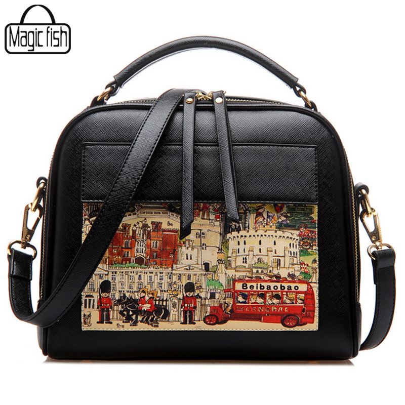 Damen Messenger Taschen Fashion PU Damen Leder Handtaschen öl Bild Muster Medium Umhängetasche Weibliche