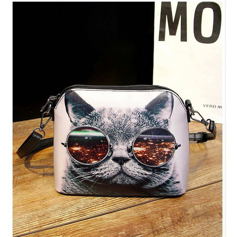 Kleine Casual Damen Katze Tier Gedruckt Shell Stil Messenger Bags Pu Leder Dame Cut Druck Umhängetaschen