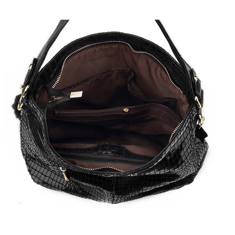 Damen Echtem Leder Krokodil Taschen Umhängetasche Mit Fellknäuel Embassed Handtasche Messenger Tasche