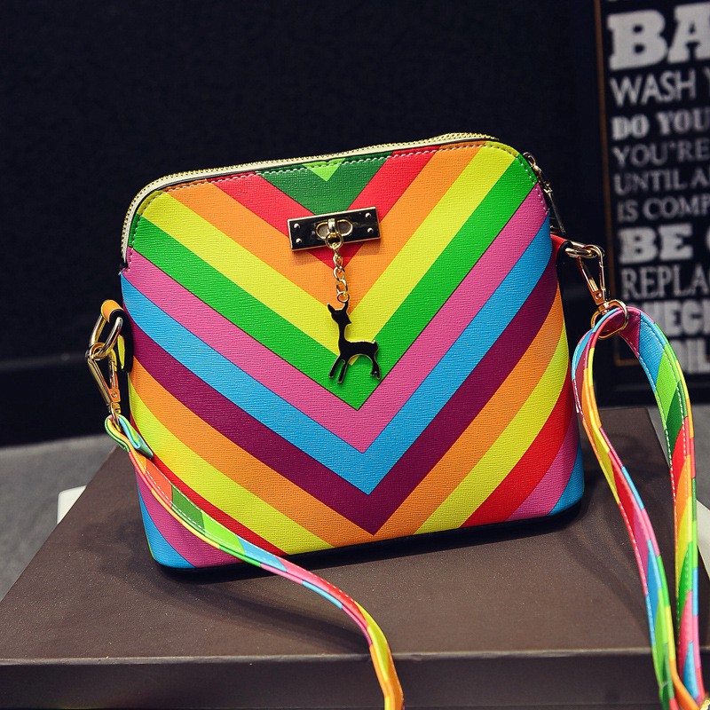 Vogue Regenbogen shell Tasche sommer strand Berühmte marke mode pu Leder Damen Handtasche niet Damen