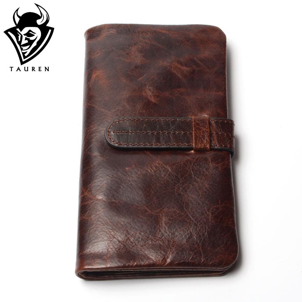 Luxus Marke Hohe Qualität 100% Top Echte öl Wachs RindsLeder Herren Lange Bifold Geldbörse Vintage