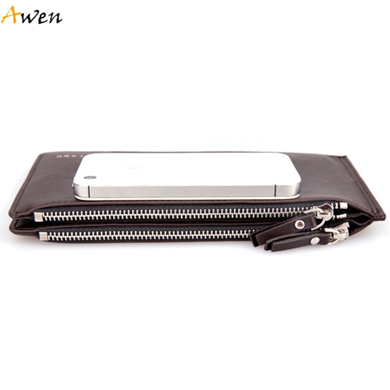 Awen  Luxus Ultra große Kapazität Doppel Reißverschluss Brieftaschen ultradünne Leder Geldböse