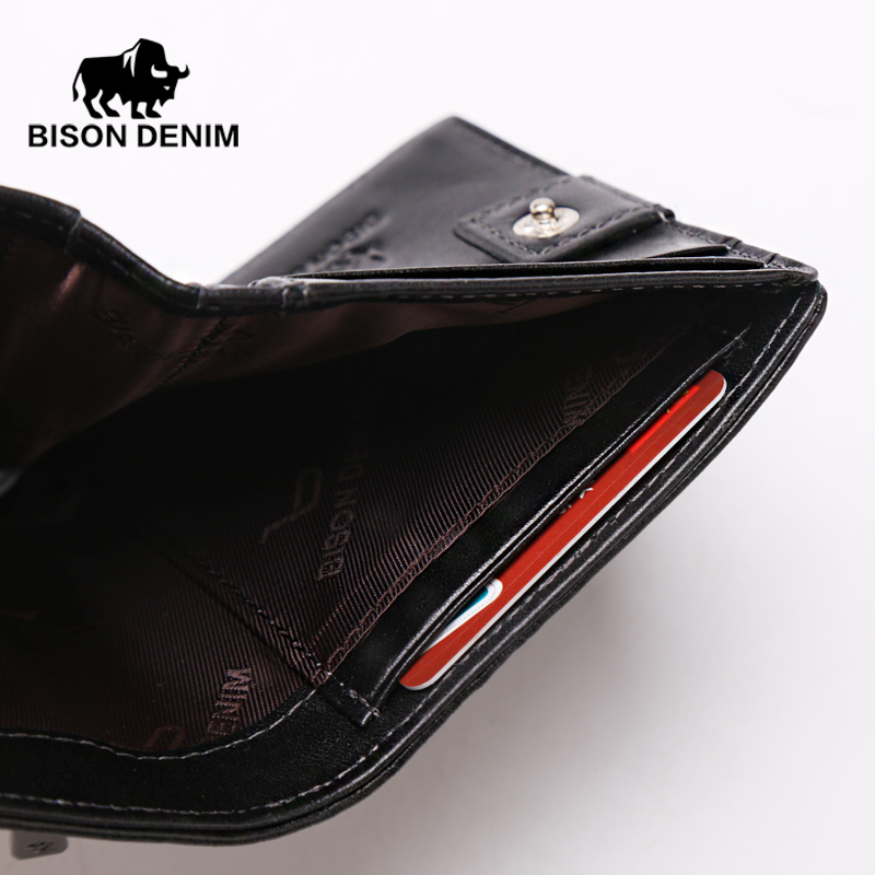 BISON DENIM hohe qualität Aus Echtem Leder Herren Brieftasche Kleine Ultra Thin Kartenhalter Herren Schwarz