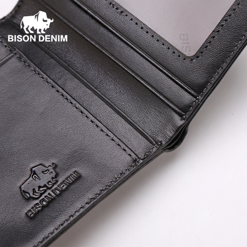 BISON DENIM hohe qualität Aus Echtem Leder Herren Brieftasche Kleine Ultra Thin Kartenhalter Herren Schwarz